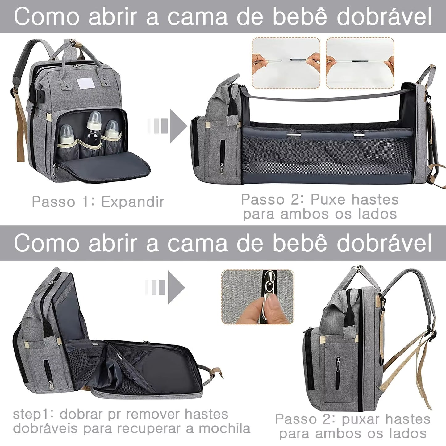 Mochila de Maternidade Multifuncional com Berço Integrado (★★★★⯨) - 4,8