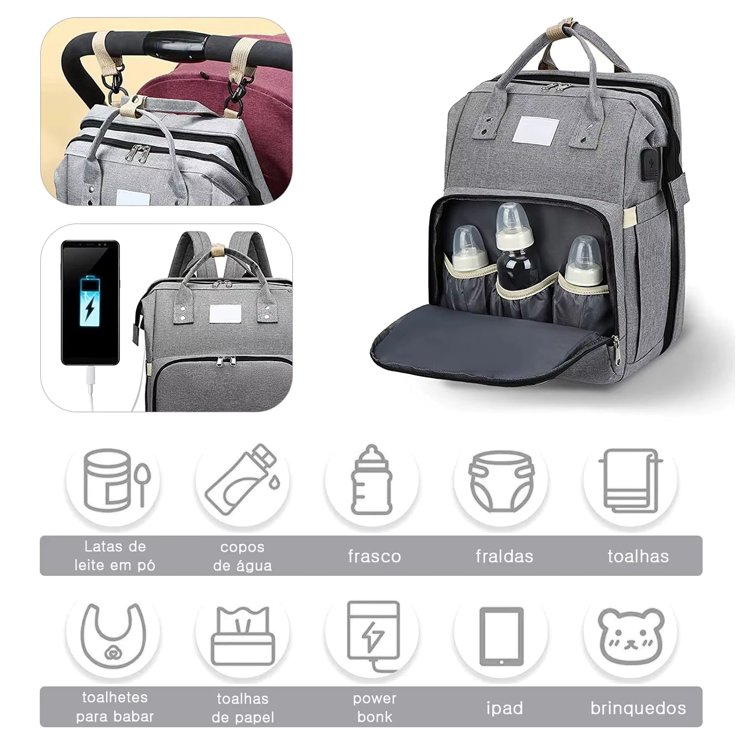 Mochila de Maternidade Multifuncional com Berço Integrado (★★★★⯨) - 4,8
